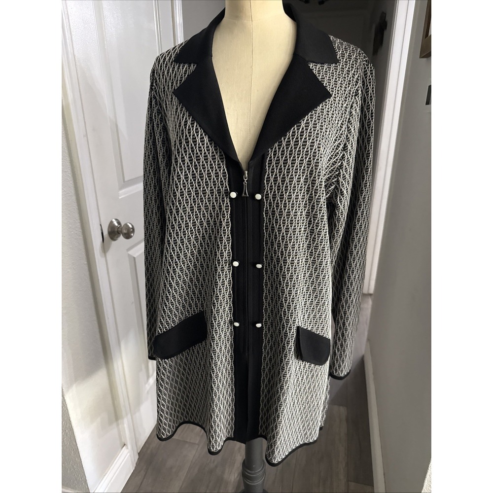 VTG Misook Geometric Knit Zip-Front Cardigan Jacket Womens Size Large Luxury